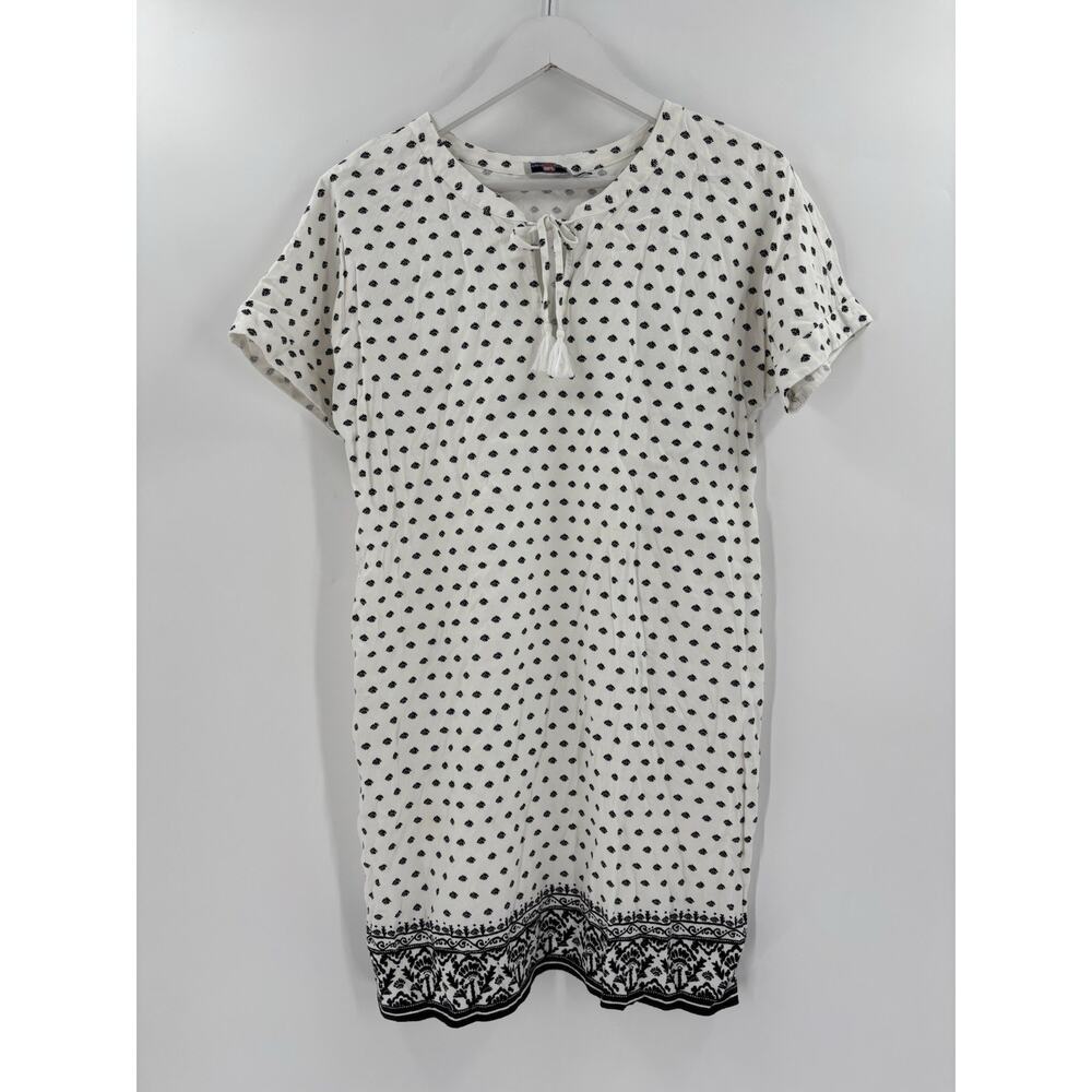 Vineyard Vines Dress Womens 4 White Short Sleeves Patterned Tunic Linen Blend